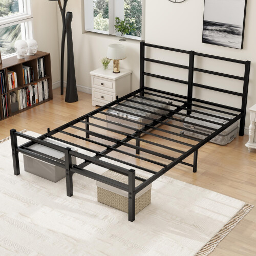 MOFLUT 4ft6 Double Bed Frame with Headboard, Metal Slats Support Platform Bed Frames Double Bed with Storage Under Bed 2