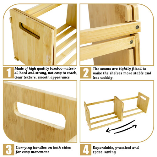SHILIPAIJC Expandable Desktop Bookshelf, Small Countertop Bookcase 2