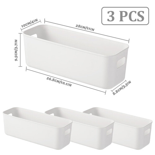 Fizleca 3 Pcs White Storage Baskets, Stackable Plastic Bathroom Organiser Boxes with Handles for Kitchen 1