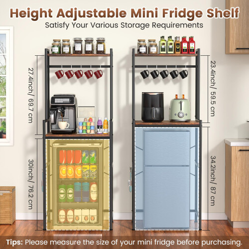 Housolution 2-Tier Mini Fridge Stand with Storage, Black+Brown 1