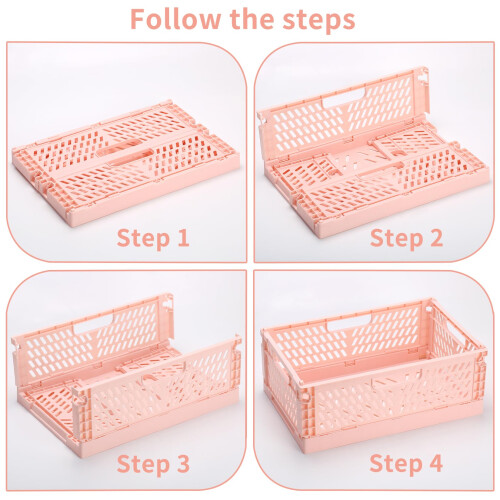 PIANKEKE 2 Pcs Collapsible Storage Box, Plastic Stackable Folding Storage CratesStorage Baskets 2