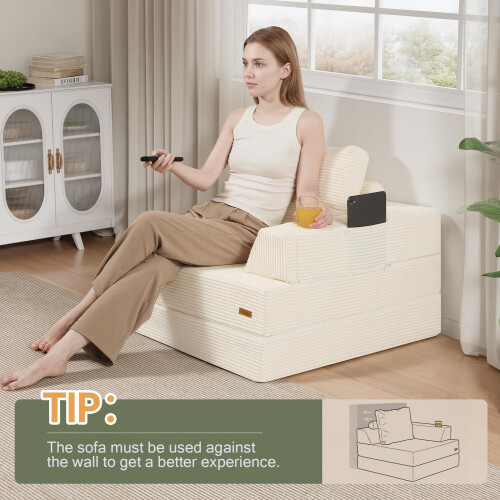 MeMoreCool Folding Sofa Bed Single, Convertible Boneless Couch with Pillow 1