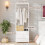 VOWNER Hall Tree Entryway Coat Rack 3-Drawer Bench White Hanging Rod 4