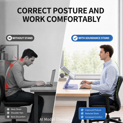 SOUNDANCE Laptop Stand with 360Â Rotating Base, Ergonomic Computer Riser for Desk, Adjutable Height Muti-Angle, Foldable Laptop Mount 2