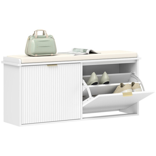 Elegant Ten Shoe Bench, with Top Seat - White