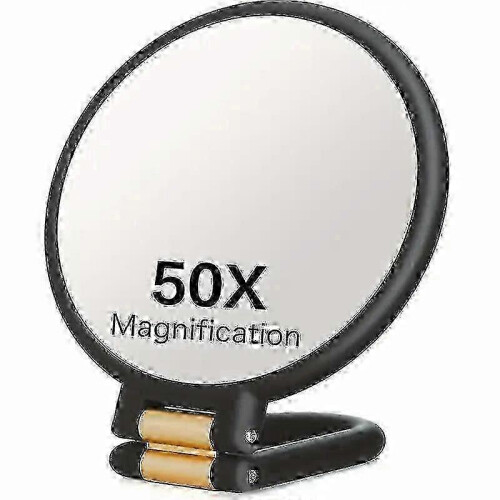 Dual-Sided 1X/50X Magnifying Mirror with 360 Adjustable Handle and Foldable Design for Portable Makeup