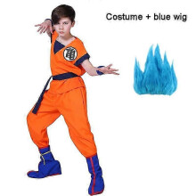 (Costume Blue Wig, Adult 170-L) Son Goku Costume for Adults and Kids, Anime Cosplay Uniform with Wig for Halloween and Parties