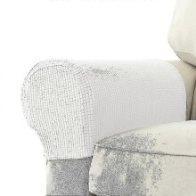 (Milk white) 2 Pcs Stretch Armrest Covers Spandex Jacquard Arm Covers Soft And Elastic Protector For Chairs Couch Sofa Armchair