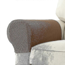(Deep coffee) 2 Pcs Stretch Armrest Covers Spandex Jacquard Arm Covers Soft And Elastic Protector For Chairs Couch Sofa Armchair