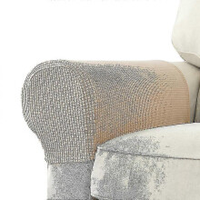 (Khaki) 2 Pcs Stretch Armrest Covers Spandex Jacquard Arm Covers Soft And Elastic Protector For Chairs Couch Sofa Armchair