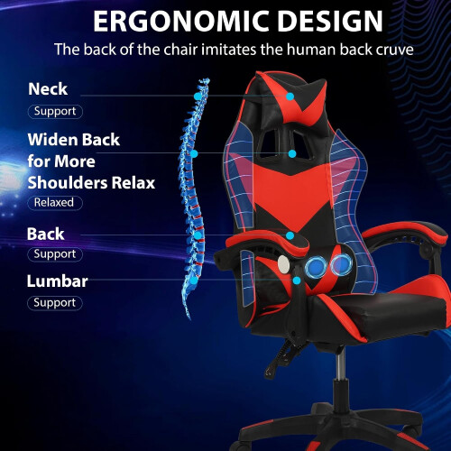2 Point Massage Gaming Chair Ergonomic Computer Office Chair Adjustable Height 2