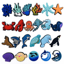 Ocean Series Croc Charms, PVC Soft Rubber Shoe Decoration, DIY Shoe Buckle Accessories for Garden Clogs, 10 Pack, Not Include Shoes
