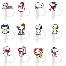 Snoopy Straw Cover Soft Silicone 8-10mm Straw Topper Dust-Proof Cap Reusable Straw Decorative Lid
