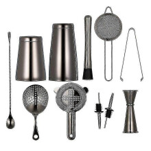 (grey) 10pcs Stainless Steel Boston Shaker Professional Bartender Kit