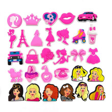 100Pcs Pink Barbie Croc Charms for Clogs Shoes, PVC Soft Rubber Shoe Charms DIY Decoration, Garden Shoes Accessories for Kids and Adults