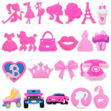 Pink Barbie Croc Charms Set, PVC Soft Rubber Shoe Decoration, DIY Jibbitz for Garden Clogs, 10 Pack