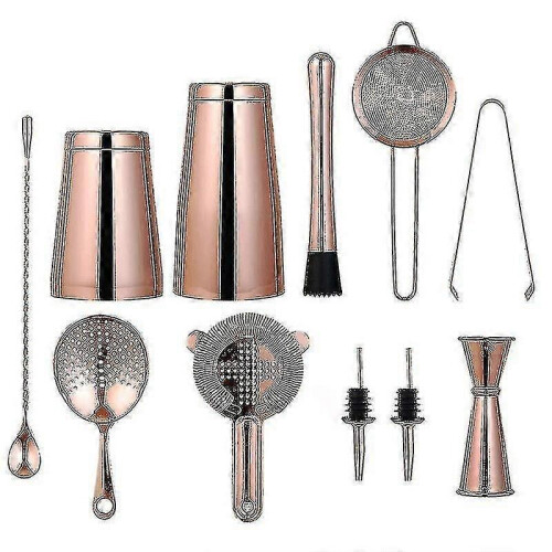 (rose gold) 10pcs Stainless Steel Boston Shaker Professional Bartender Kit