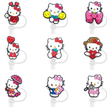 Cute HelloKitty Straw Cover Dust Cap, 8/10mm Silicone Straw Sleeve for Cups Coffee Mugs, Dustproof Hygiene Portable