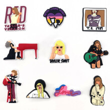 Taylor Swift Theme Croc Charms PVC Soft Rubber Shoe Decoration DIY Shoe Buckles Garden Clog Accessories for Women Men 6 Pack