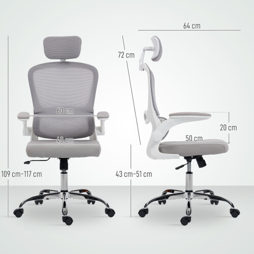 Homcom HOMCOM High Back Mesh Computer Desk Chair with Lumbar Support, Grey 2