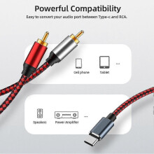 Audio kabel USB typu C na 2 RCA, Hi-Fi stereo AUX kabel pro domácí kino/zesilovač/TV/DVD