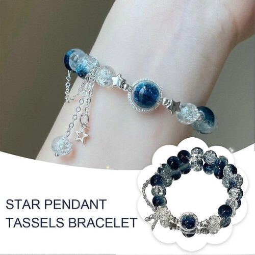 Pulseira com Pendente de Estrela e Borlas, Pulseira Delicada com Contas de Cristal para Meninas 2
