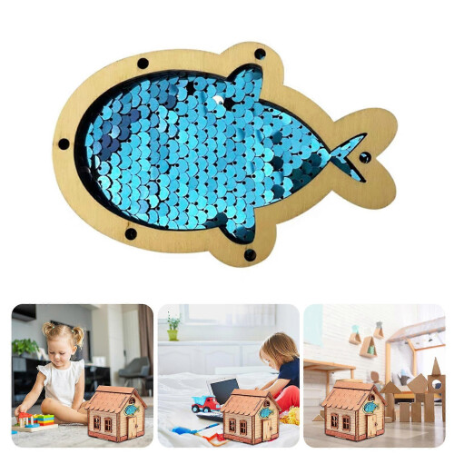 (Yellow) Shimmering Sequins Fish Busy Board Accessory Fine Motor Skill Sensory Development Blue 1