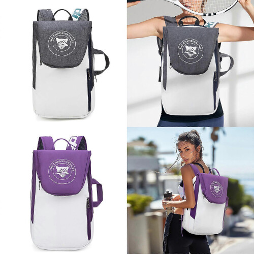 (gray white) Folding Tennis Backpack with Shoe Pouch Badminton 2-Racket Adjustable Bag Blue White 1