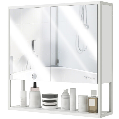 Bathroom Mirror Cabinet with Soft-Close Doors and Adjustable Shelf - White 1