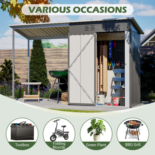Birchtree BIRCHTREE Garden Shed With Extended Roof 10x2.7FT Grey 2