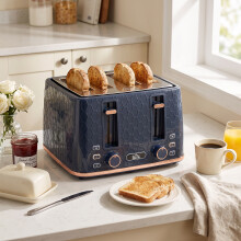 HOMCOM Toaster with 4 Slot, 7 Browning Levels, 1860W, Honeycomb, Dark Blue