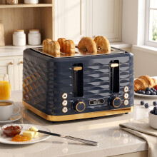 HOMCOM Toaster with 4 Slot, 7 Browning Levels, 1860W, Ripple, Dark Blue