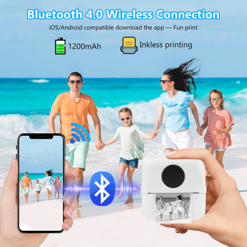 Mini Thermal Printer BT Label Maker, Portable Sticker Printer for iOS Android, Inkless Printer with 5 Paper Rolls & Self-Adhesive Pens for Notes 2
