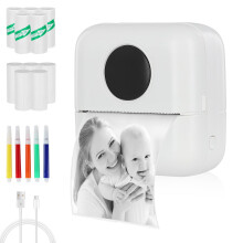 Misvayli Mini Thermal Printer, Bluetooth Label Maker Portable Printer for iOS Android, Sticker Printer with 5 Paper Rolls & Pens, QR Code Notes