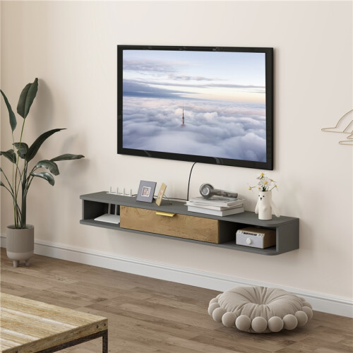 140 cm Floating TV Stand with Storage - Charcoal Grey 2