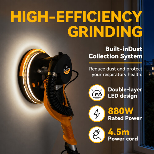 880W Drywall Sander,Self-Dust Collection,Foldable Telescopic Wall Sander 2