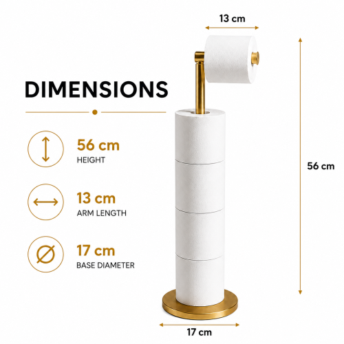ZISH Toilet Roll Holder Free Standing - Gold 2