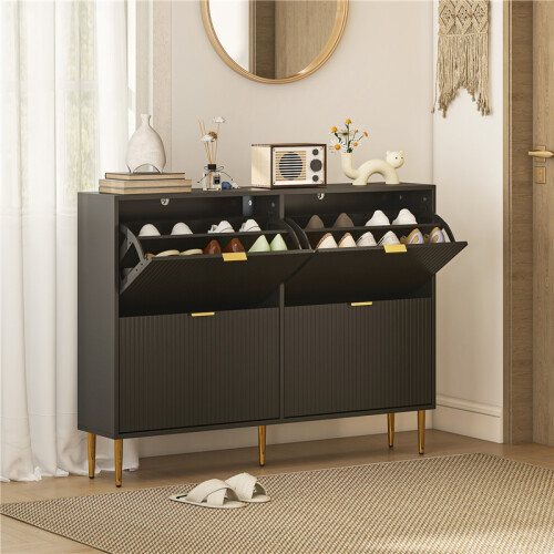 Elegant Four-Drawer Shoe Cabinet - Black 2