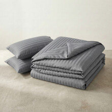 (Super King, Grey) Imperial Rooms Stripe Duvet Cover Bedding Set | Premium Quilt Cover with Pillowcases