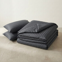 (King, Charcoal) Imperial Rooms Stripe Duvet Cover Bedding Set | Premium Quilt Cover with Pillowcases