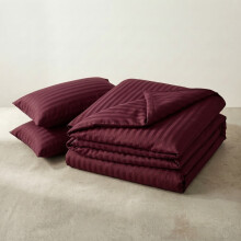 (Super King, Burgundy) Imperial Rooms Stripe Duvet Cover Bedding Set | Premium Quilt Cover with Pillowcases