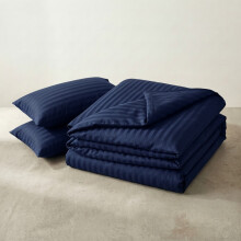 (Double, Navy Blue) Imperial Rooms Stripe Duvet Cover Bedding Set | Premium Quilt Cover with Pillowcases