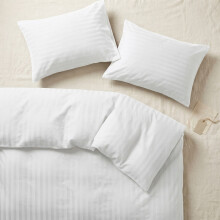 (King, White) Imperial Rooms Stripe Duvet Cover Bedding Set | Premium Quilt Cover with Pillowcases