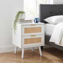 Set of 2 Dual-Drawer Bedside Tables Nightstands, White