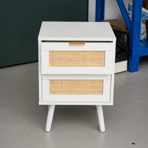 Living And Home Set of 2 Dual-Drawer Bedside Tables Nightstands, White 2
