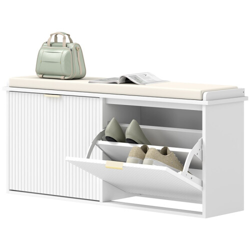 Elegant Ten Shoe Bench, with Top Seat - White 1