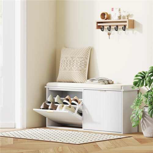 Elegant Ten Shoe Bench, with Top Seat - White 2