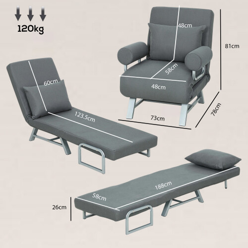 Homcom HOMCOM Single Sofa Bed, 3-in-1 Convertible Folding Chair Bed, Dark Grey 2