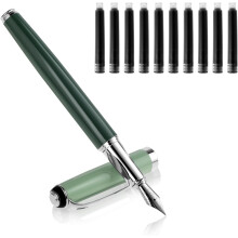 Cobee Metal Fountain Pens with 10 Black Ink Cartridges, 0.5Mm Fine Nib Fountain