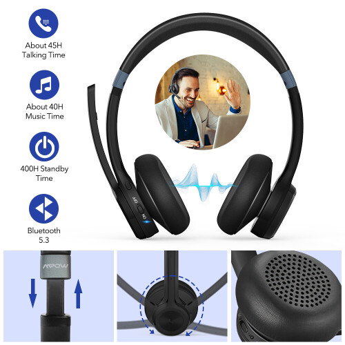 Mpow MPOW Bluetooth 5.3 Headset Wireless Headphones Mic for Trucker Office PC Calling 2